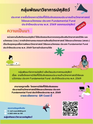 โครงการวิจัยที่ได้รับจัดสรรงบประมาณด้านวิทยาศาสตร์วิจัยและนวัตกรรม